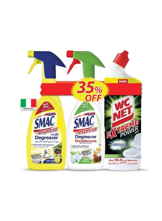 Smac Super Saver Bundle  Express Multi Degreaser Lemon 650ml  With Express Degreaser Disinfectant Surface Spray 650ml  And Toilet Cleaner Extreme Power Original 750ml