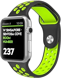 Silicone Band Compatible with Apple Watch 38mm 40mm 42mm 44mm size, Soft Breathable Sport Strap, Replacement Wrist Bands with Classic Buckle for iWatch Series SE 6 5 4 3 2 1 (42/44 MM, Black-Green)