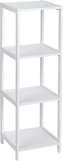 WENKO Oslo Shelf, Wood, 4-Tiered Household and Bathroom Storage Shelves, Decorative Towel & Clothes Holder, 36x112x36cm, White