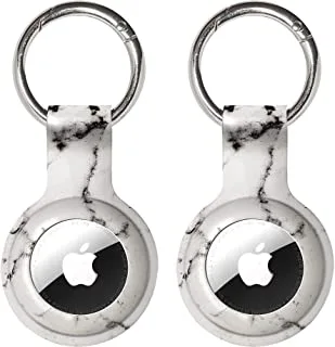 Silicone Case Compatible with Apple Air Tag, Airtag Holder, Airtag Accessories, Airtag Key Ring Keychain, Airtag Dog Collar Holder, GPS Tracker Item Finder, 2 Pack White Granite Silicone Airtag Case