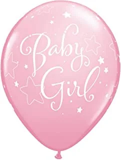 Qualatex Baby Girls Star Design Latex Balloons 6-Pieces, 11-inch Inflatable Diameter, Pink/Wild Berry