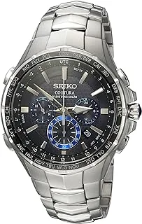 Seiko SSG010 Watch for Men - Coutura Collection - Radio Sync Solar Chronograph, Two-Tone Stainless Steel Case & Bracelet, Black Dial with Lumibrite Hands & Markers, and Date Calendar