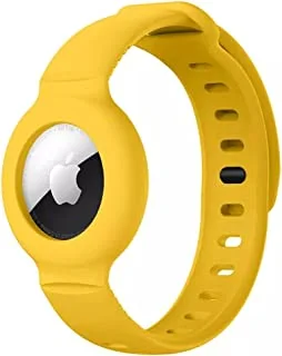 Dado Silicone Bracelet compatible with Apple AirTag Anti-Lost, Silicone Case Protective Cover Design for Airtag tracking locator Wristband (Yellow)