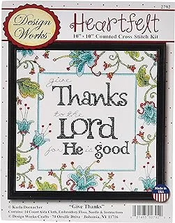 توبين DW2792 Heartfelt Give Thanks Counted Cross Stitch Kit ، 10 × 10 بوصة ، 14 قطعة