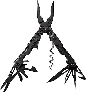 SOG PowerLite Mini Utility Multi-Tool مع 19 أداة خفيفة الوزن ، أداة مساعدة مدمجة 5 بوصات طويلة مع سكين ، مفك براغي ، حامل لقم سداسي (PL1002-CP) ، أسود