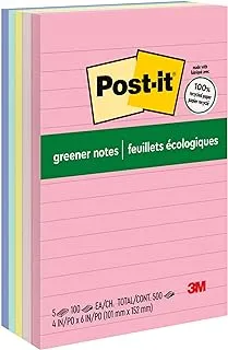 أوراق Post-it Greener ، 4x6 بوصة ، 5 فوط ، الملاحظات اللاصقة المفضلة رقم 1 في أمريكا ، مجموعة الرشات الحلوة ، ألوان الباستيل ، إزالة نظيفة ، مادة معاد تدويرها بنسبة 100٪ (660-RP-A)