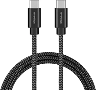 HYPHEN Type C to Type C Fast Charging Cable 60W - 1M | High-Density Braided Cable | Supports PD fast charge and sync | High Durability and Tough Build Cable | Compatible with Type C Devices_Black