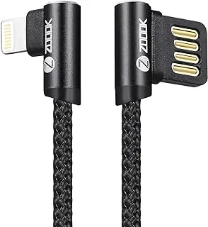 ZF-BLIC2 - Braided iPhone Charging Cable with METAL L SHAPE 90 DEGREE CONNECTORS on both Ports FOR EASY ACCESS 1.2M - Black