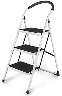 3 Steps Foldable Ladder Household Indoor Kitchen Living Room Portable Step Stool (White & Black)