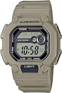 led illuminator 10-year battery extra long band countdown timer daily alarm full-auto calendar men's digital watch (casio model: w-737hx-5av), beige