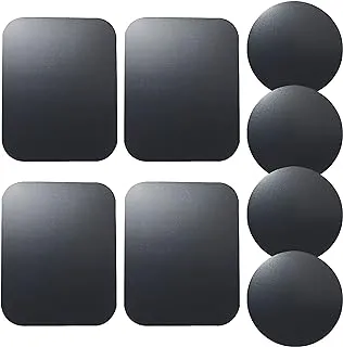 Showay Replacement Metal Plates Set (8 Pack) for Magnetic Car Phone Holders, Wall, Air Vent Mounts, Cases, Magnets. Kit of 4 Black Round and 4 Rectangular Iron Discs. 3M Adhesive Backing.