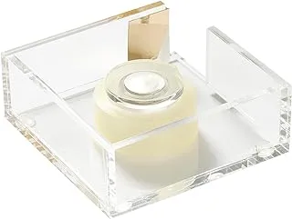 russell+hazel Acrylic Bloc Tape Dispenser, Clear, 4” x 4” x 1.5”, Gold, (32025)