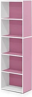 Furinno 5-Tier Reversible Color Open Shelf Bookcase, White/Pink 11055WH/PI