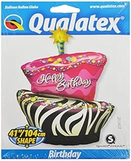 بالون من رقائق الكيك من Qualatex Birthday Funky Zebra Stripe ، مقاس 41 بوصة