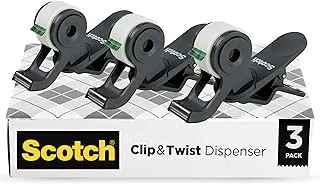 Scotch Brand Clip & Twist Tape Dispenser, Great for Gift Wrapping, Clips to Desks, Tables, Easy Charcoal Gray, 3-Pack (C19-3PK-SIOC)