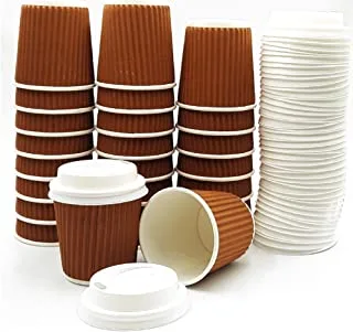 SNH Disposible Ripple Cup Brown 4oz With Lid - Kraft Hot Tea, Coffee, Kahwa, Hot Drinks & Natural Brown - 25 Pieces.