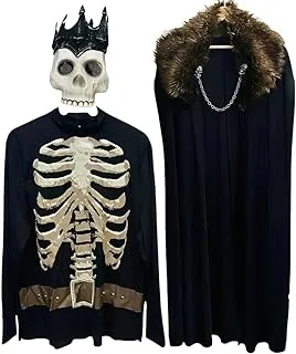 Dark king halloween costume for men, standard size, includes printed shirt, mask with crown and cape