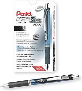 قلم حبر جل قابل للسحب Pentel EnerGel RTX ، نقطة متوسطة ، رأس إبرة ، حبر أسود ، صندوق 12 (BLN77-A)