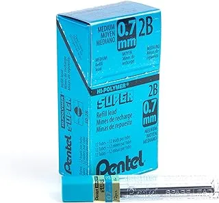 Pentel Super Hi-Polymer ، عبوة احتياطية ، 0.7 مم متوسط ​​، 2B ، 144 قطعة من الرصاص (50-2B) ، رمادي