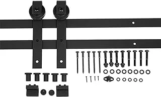 Amazon Basics Sliding Barn Door Hardware Kit ، 6.6 قدم ، شكل J ، أسود