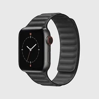 iGuard by Porodo Premium Genuine Leather Adjustable Magnetic Lock Loop Watch Band Strap for Apple Watch 1/2/3/4/5/6/7/8/SE - (38/40/41mm, Black)