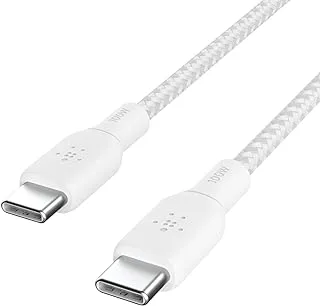 Belkin USB Type C to C Cable, 100W Power Delivery USB-IF Certified 2.0 USB C Charger Cable with Double Braided Nylon Exterior for iPhone 15, iPad, MacBook, Samsung Galaxy, Pixel and More -2 m, white