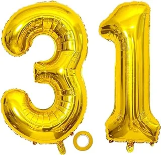 40 inch 31 Number Balloon 31 Birthday Balloons Digit 31 Helium Balloons Giant Balloon Alphabet Foil Balloon for Birthday Party Supplies Wedding Bachelorette Bridal Shower, Gold Mylar 31 Balloon