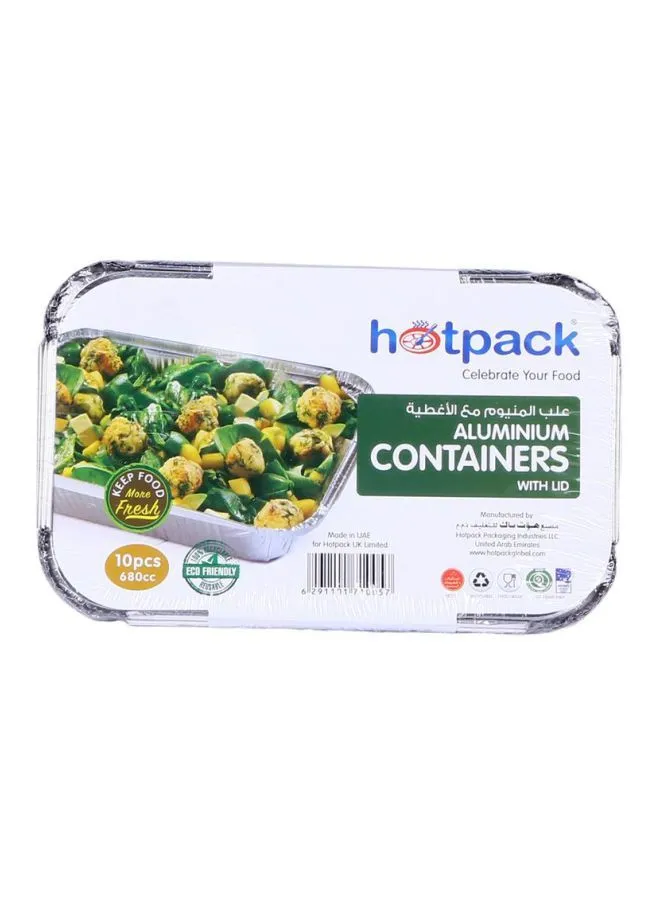 Hotpack 10-Piece Aluminium Container With Lid Set Silver 680ml