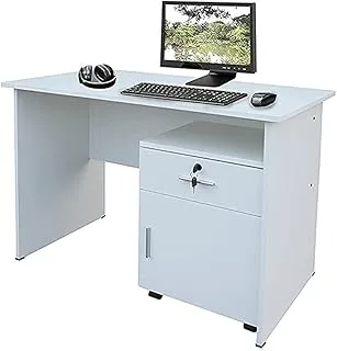 Mahmayi MP1 100x60 Writing Table With Mobile Drawers - Ideal for Study, Office, Studio, or Reception - Drawer Features Swivel Casters - Customizable Placement - White