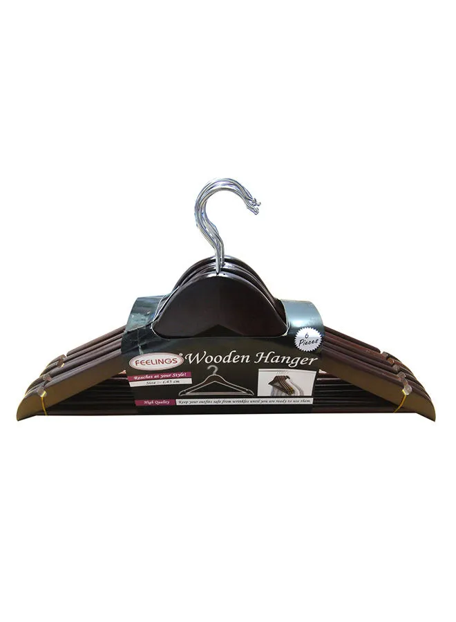 Feelings 6-Piece Wooden Hanger Set Brown/Silver