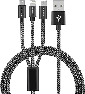 HYPHEN 3 in 1 (for Lightning+Type C+Micro-USB) Cable - 1M | High-Density Braided Cable | Lightweight and Tangle-free Cable | Compatible with iOS and Android devices_Black