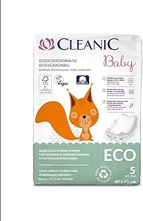 Cleanic Baby Underpads 60x60cm - 5 قطع | نباتي صديق للبيئة قابل للتحلل | 100٪ قطن طبقة علوية ، 3 طبقات حماية | قابلة لإعادة التدوير