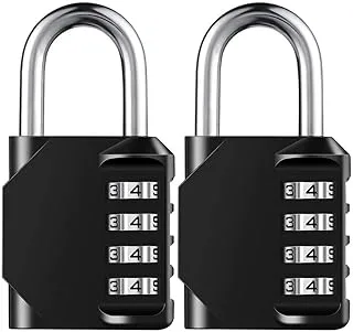 SHOWAY 2 Pcs Combination Padlock with 4-Digit Smooth Dial, Heavy Duty Lock Weather Proof Padlock for Gym, School, Garage, Storage, Luggage Lockers (Black)