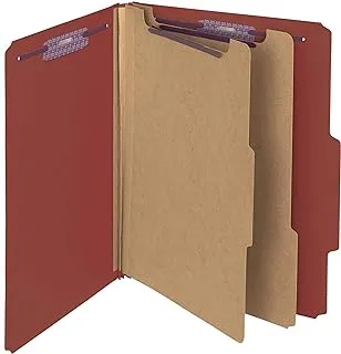 Smead Pressboard Classification File Folder with SafeSHIELD Fasteners, 2 Dividers, 5.1 cm Expansion, Letter Size, Red, 10 per Box (14073)