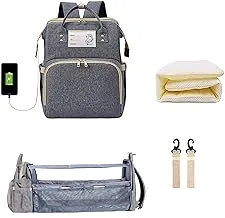 Upgraded 3 in 1 Diaper Bag - Baby with Changing Station Backpack Includes Bassinet, Foldable Bed, USB Charging Port, Stroller Straps (Grey)