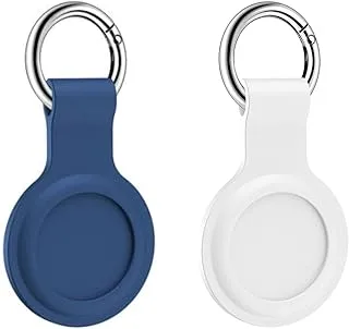 Protective Silicon Case Keychain for Apple AirTag Holder (Blue + White)