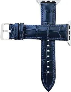 Crocodile Texture Genuine Leather Strap Compatible with iWatch for Series SE/6/5/4/3/2/1 - Blue (38/40)