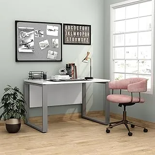 RIGID Office Desk, Computer Workstation, Gaming Study Writing Table for Home and Office (Table Top White & Cemento Grey Legs)