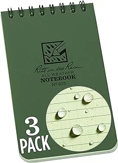 Rite in the Rain Weatherproof Top Spiral Notebook, 7.6 cm x 12.7 cm, Green Cover, Universal Pattern, 3 Pack (No. 935-3)