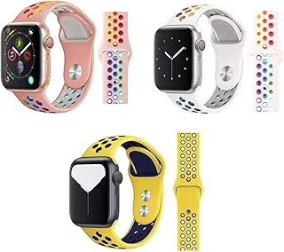 سوار ساعة Apple من السيليكون الناعم بألوان قوس قزح بديل رياضي لساعة iWatch Series 6 5 4 3 1 لـ 42mm-44mm (3PC SET-1)