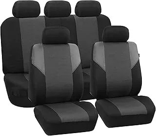 FH Group Car Seat Covers Full Set Cloth - Universal Fit, Automotive Seat Covers, Low Back Front Seat Covers, Airbag Compatible, Split Bench Rear Seat, Washable Car Seat Cover for SUV, Sedan, Van Gray