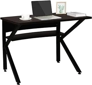 RIGID Desk with Storage Shelf, Computer Desk, Workstation for Home, Office, Living Room - Study Table - Office Furniture - 100 x 75CM (Table top Walnut & Black Legs)