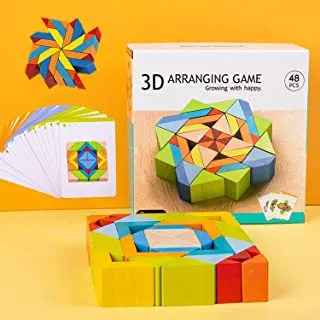 Mumoo Bear 48 Pcs/Set Wooden Blocks Toys for Toddlers Babies Age 3-8, Toddlers Wood Blocks Toys for Babies, Wooden Rainbow Stacking Blocks, Geometric Shape Puzzles, Pattern Blocks Toy