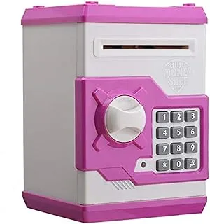 Piggy Bank Mini Atm Money Safe Box Safety Electronic Password Chewing Coins Cash Deposit Machine for Children pink and white