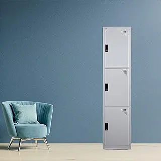 RIGID Three doors locker, Steel Metal Storage Locker- for Home & School & Office - Lock With plastic handle (Grey)