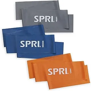 SPRI Flat Bands 3-Pack - Resistance Band Kit Set with 3 Levels of Resistance - Exercise Bands for Strength Training, Flexibility, & Body Workout - Versatile Fitness Tool - Light, Medium, and Heavy