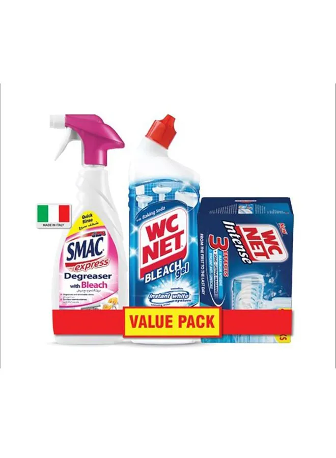 Smac Super Saver Bundle Express Degreaser With Bleach 650ml  Toilet Cleaner Bleach Ocean White Fresh 750 ml And Toilet Blocks Intense Ocean Fresh 34gx4