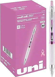 uni-ball 207 Pink Ribbon Retractable Gel Pens, Medium Point (0.7mm), Black Ink, 36 Count