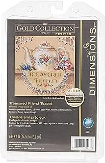 Dimensions Gold Collection Counted Cross Stitch Kit, Treasured Friend Teapot, 18 Count Beige Aida, 6'' x 6''