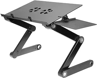 iCraze Vented Laptop Stand Riser & Computer Desk - Multifunctional Adjustable Portable Table, Bed Tray with Ergonomic Dual Layer Tabletop Design | Black - Aluminum